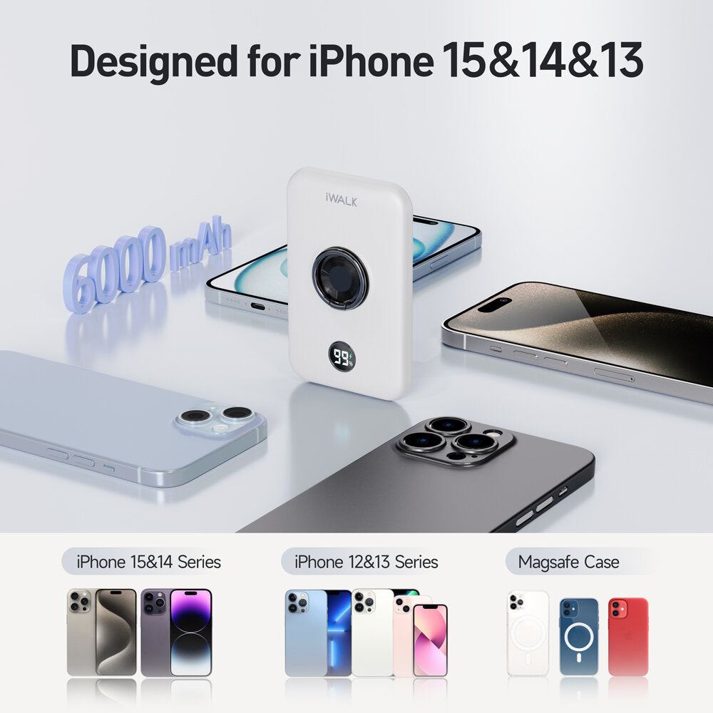 iWALK 6000mAh PD 18W Fast Charge Wireless Portable Charger with Finger Ring