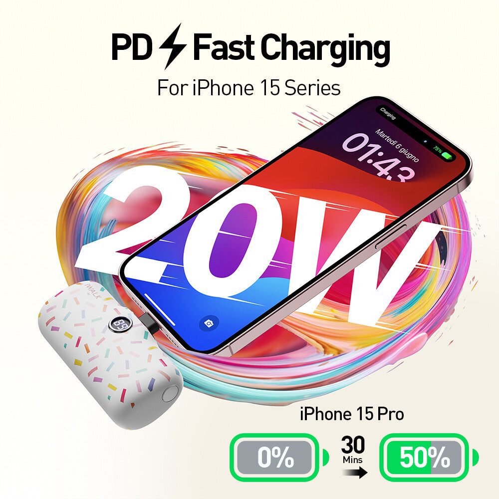iWALK 4800mAh USB-C 20W PD Fast Charging mini power bank with Colorful Pattern