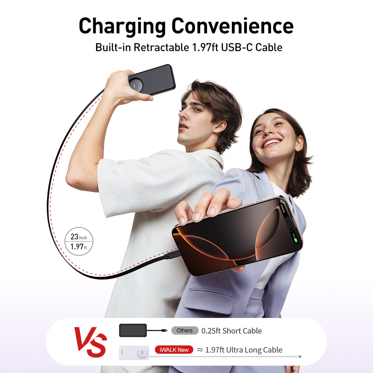 Built-in Retractable 1.97ft USB-C Cable