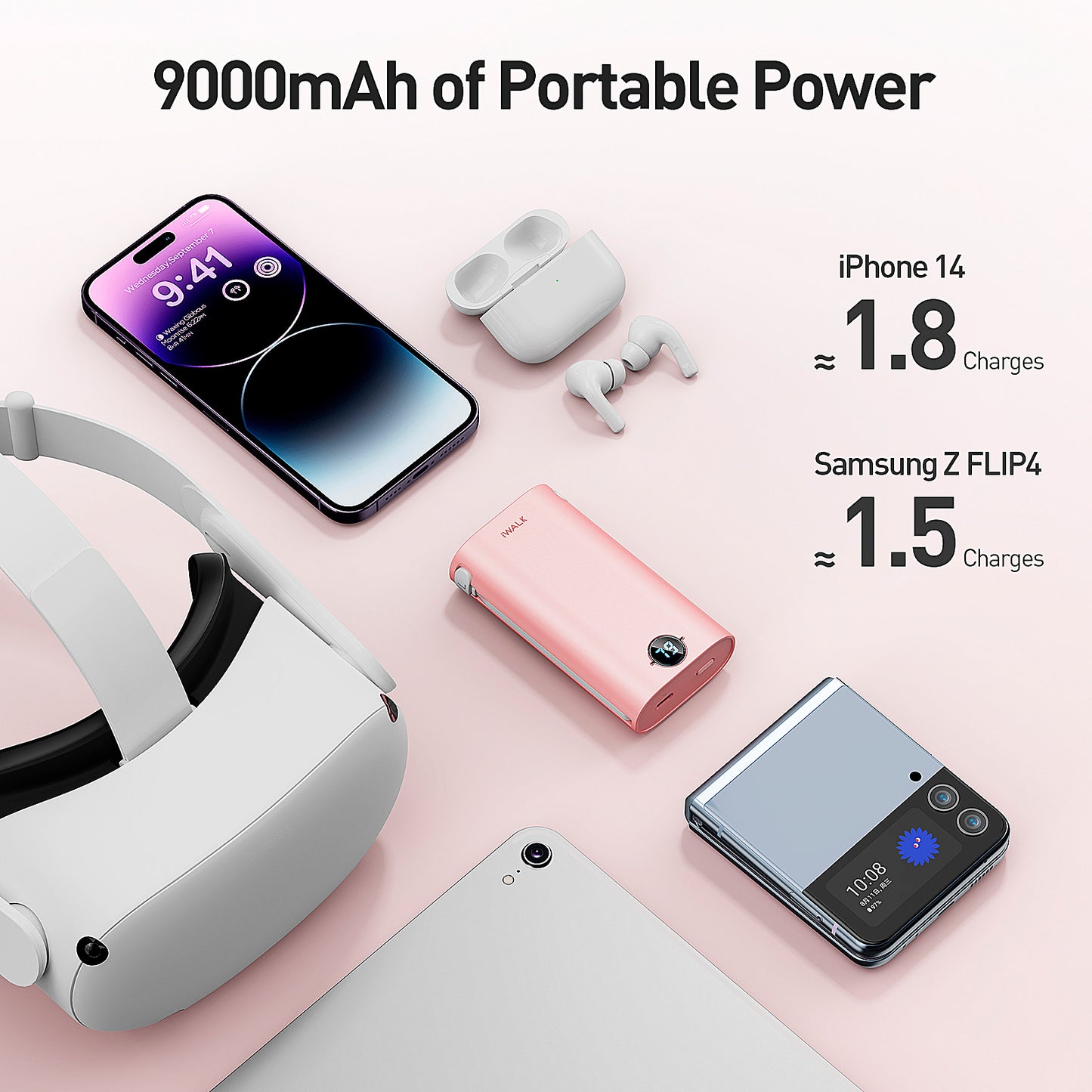 iWALK Mini Portable Charger(Built-In USB-C&Lighting Cable)