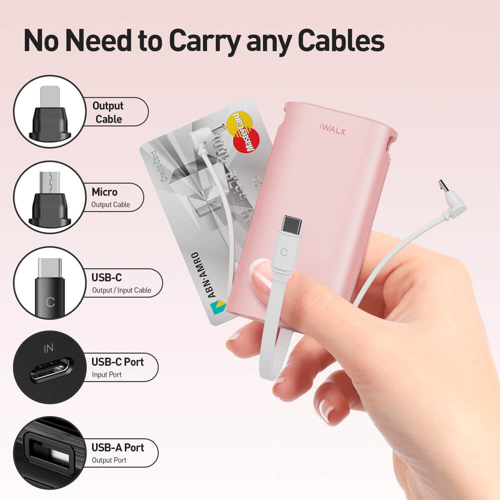 iWALK Mini Portable Charger(Built-In USB-C&Lighting Cable)