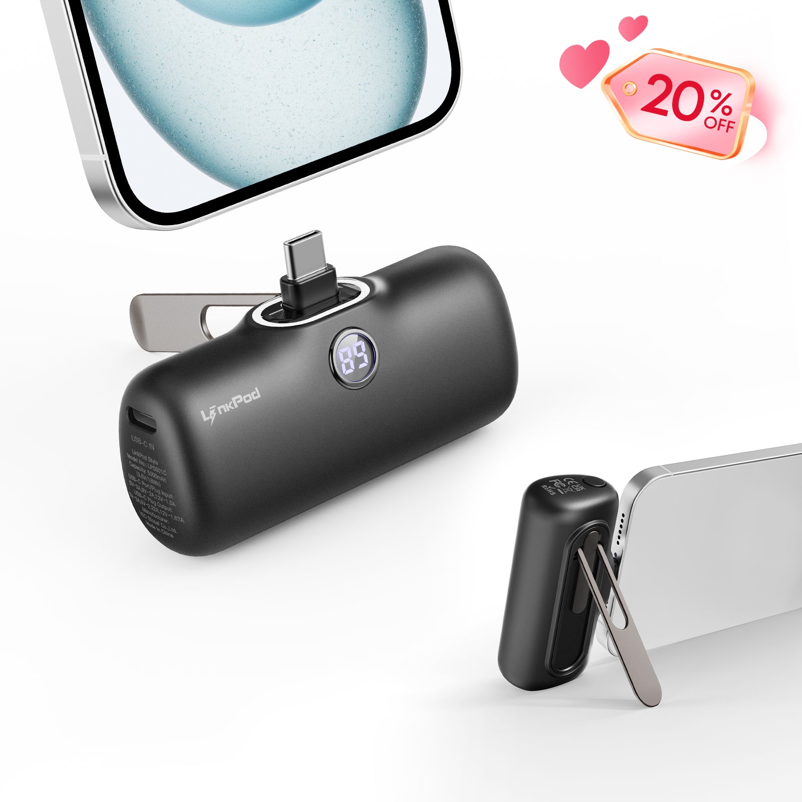 iWALK LinkPod Style | 5000mAh 20W Power Bank with Foldable Stand