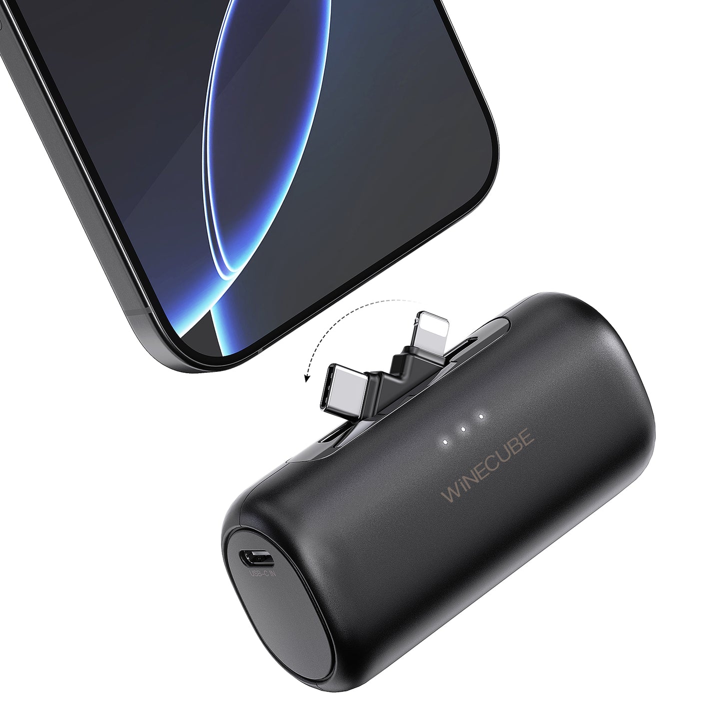 iWALK black compact portable charger with a 2-in-1 connector