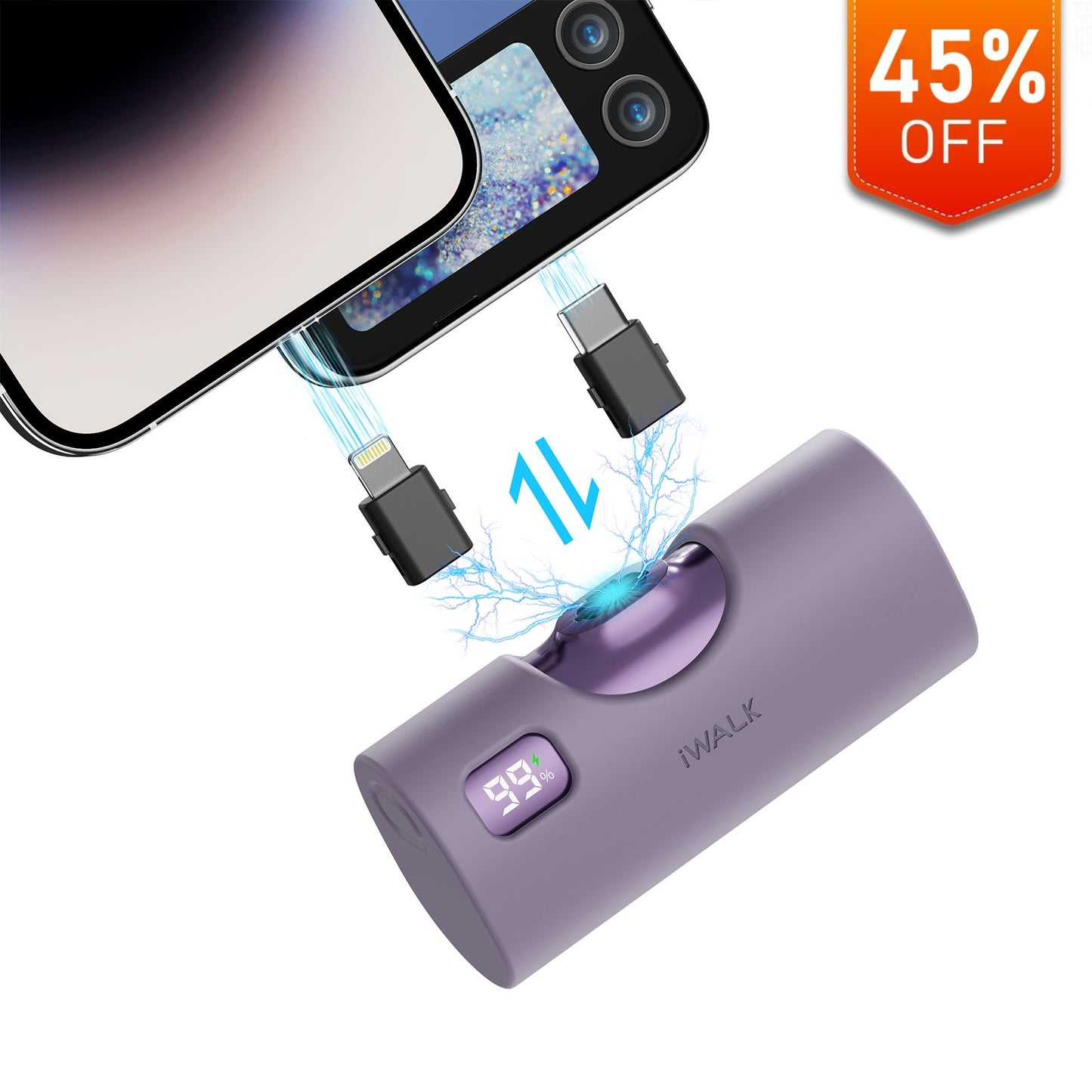 iWALK LinkPod X|with USB C and Lightning Plugs Portable Charger