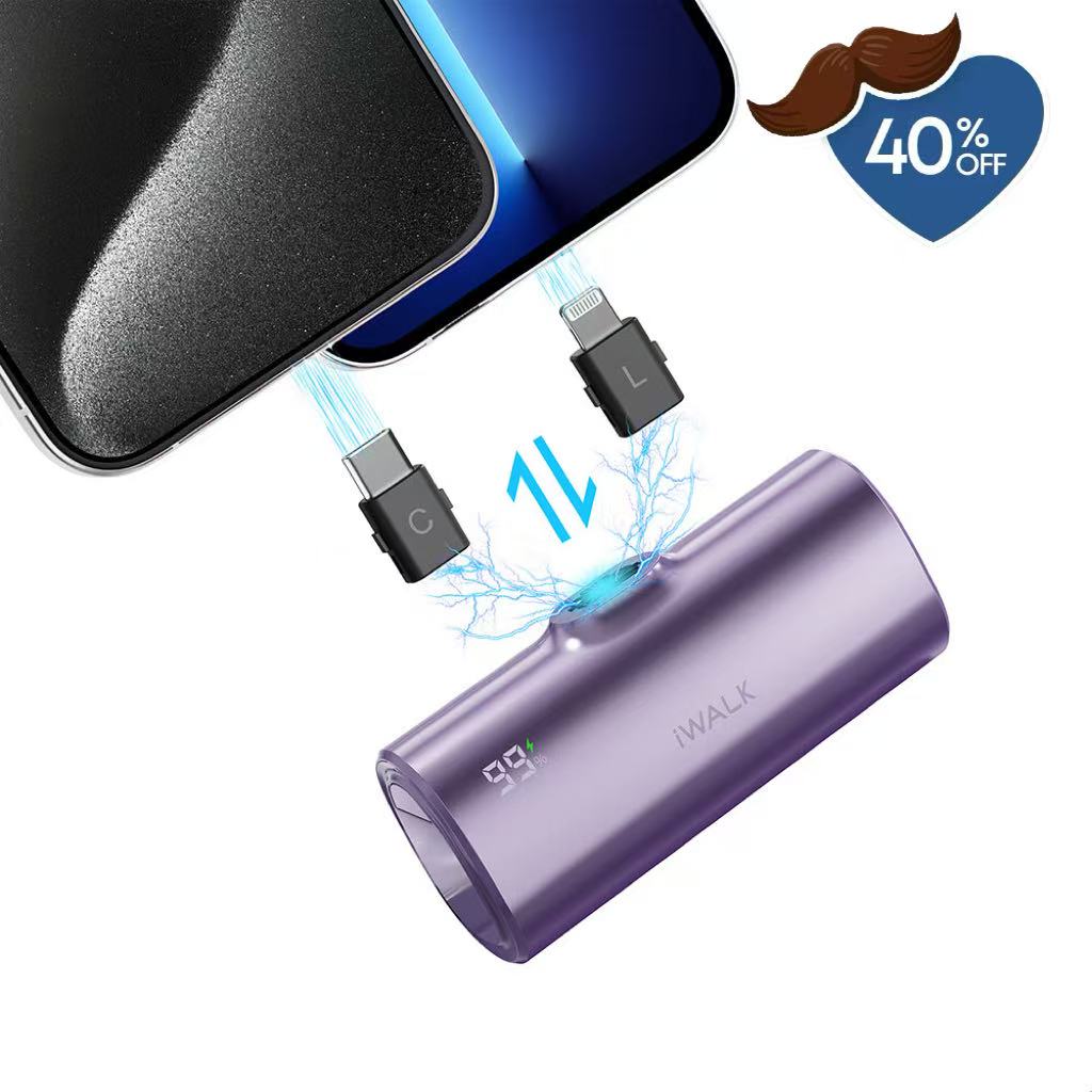 Changeable Plugs Portable Charger with USB C and Lightning for iPhone/iPad Pro/Air Black