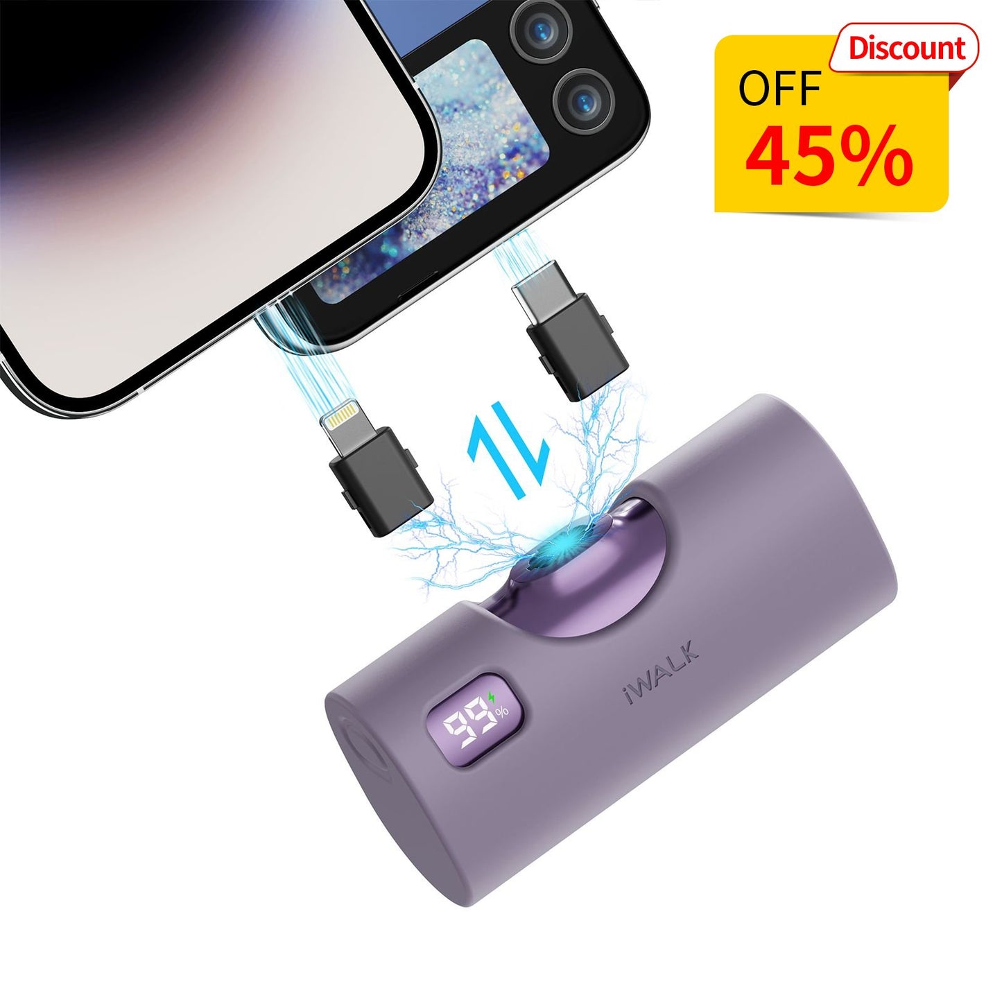 iWALK LinkPod X|with USB C and Lightning Plugs Portable Charger