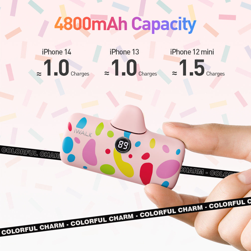 iWALK Colorful Cute Portable Charger for iPhone(Built-In Connector)