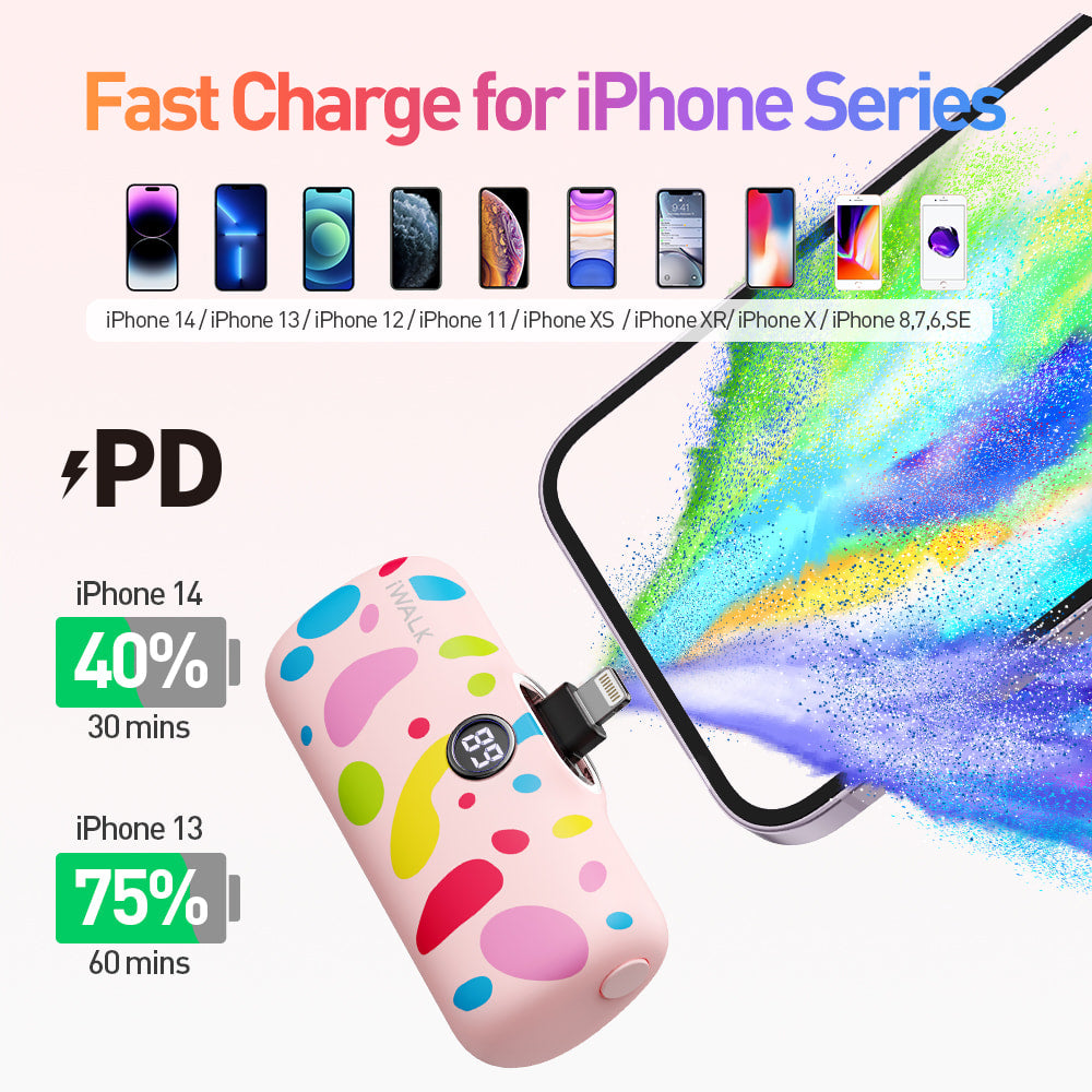 iWALK Colorful Cute Portable Charger for iPhone(Built-In Connector)