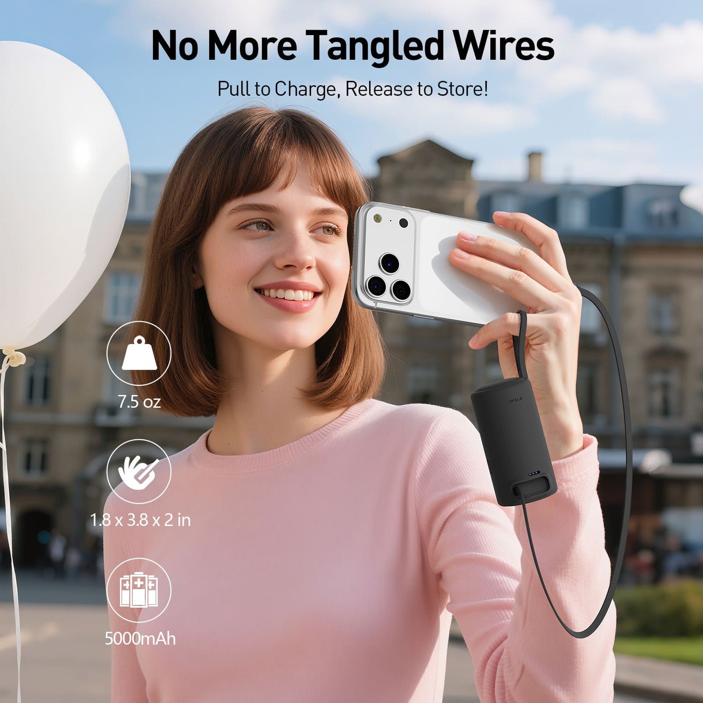 iWALK LinkPod AC5000|30W Power Bank with Foldable AC Plug & Built-in USB-C Cable