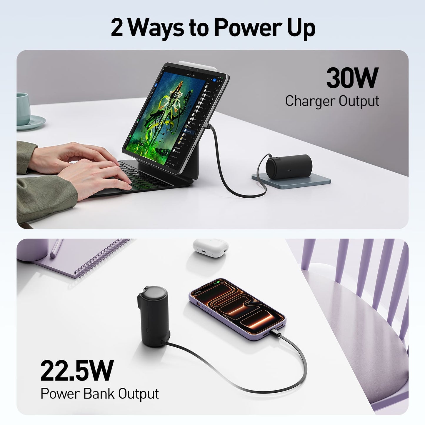 iWALK LinkPod AC5000|30W Power Bank with Foldable AC Plug & Built-in USB-C Cable