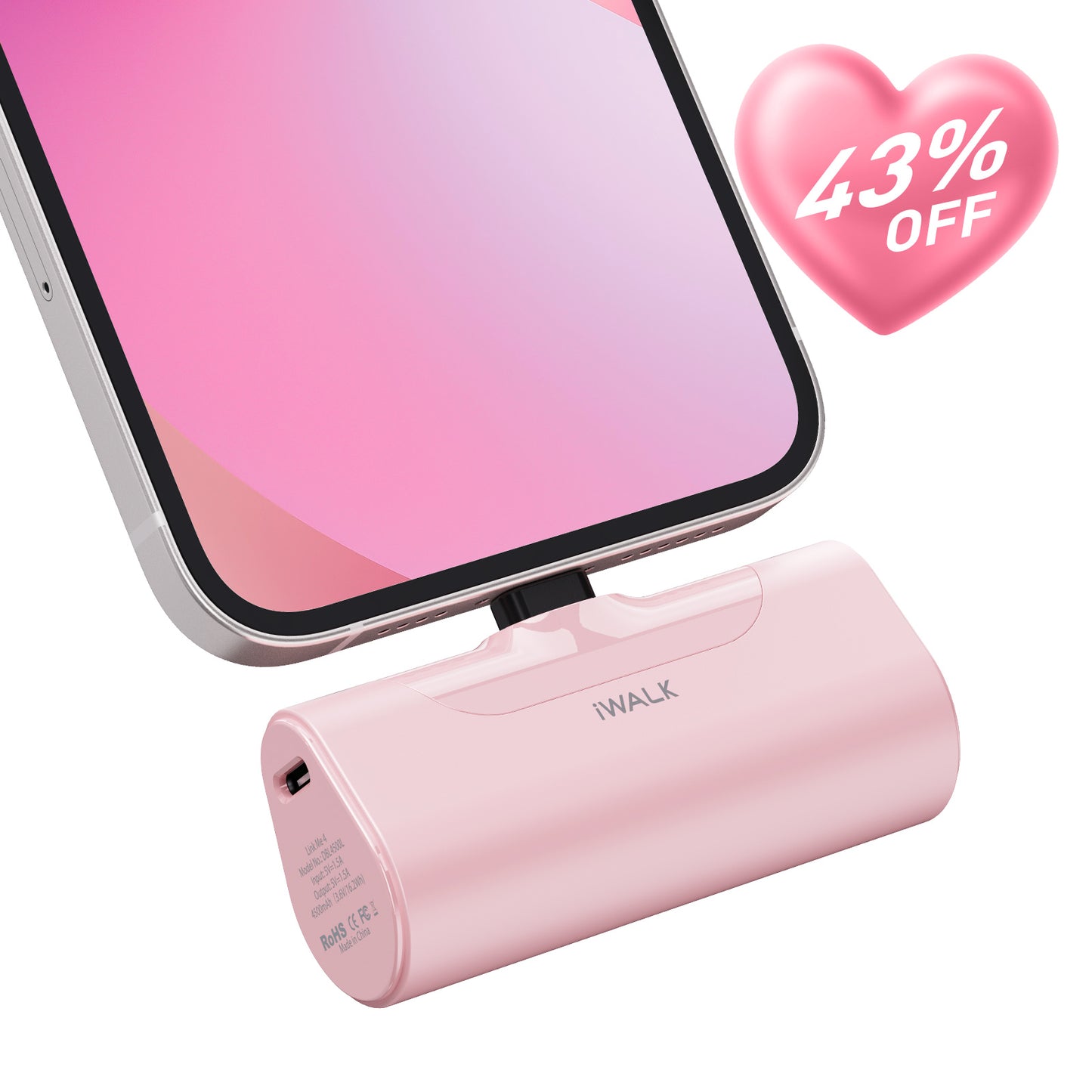 iWALK LinkPod 4 | Cargador portátil de bolsillo de 4500 mAh [conector Lightning integrado]