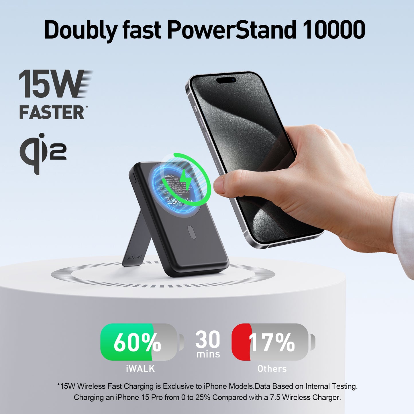 iWALK PowerStand 10000 | 10000mAh, Qi2 Certified, 15W Wireless Charging & 20W Bidirectional Fast Charging Support