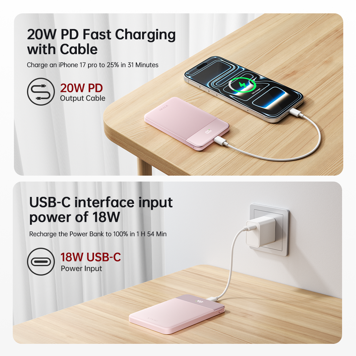 iWALK PowerGrip Air |15W Ultra Slim Magnetic Wireless Power Bank