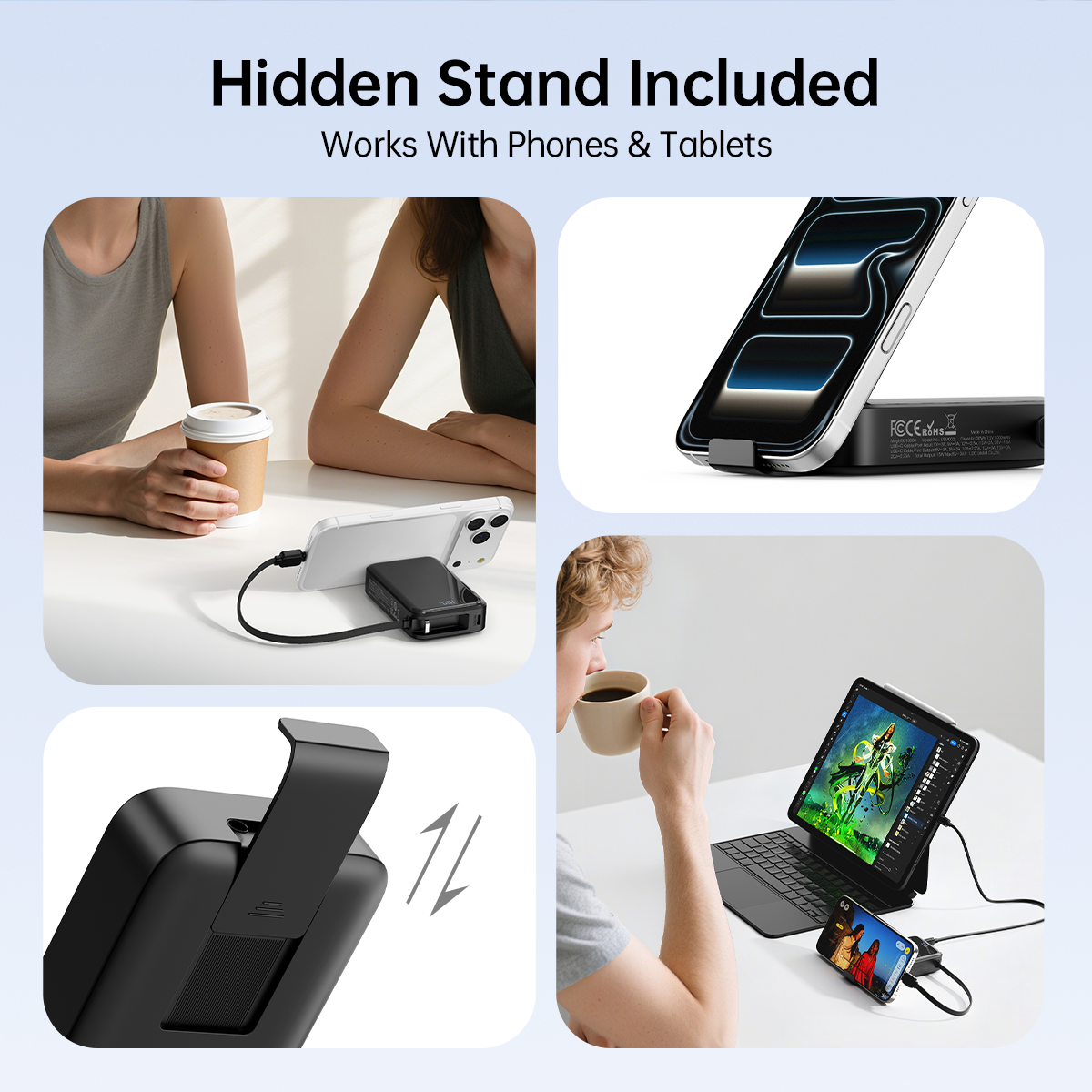iWALK MagicGo 10000 |45W PD Fast Charging Power Bank with Built-in Cable & Holder