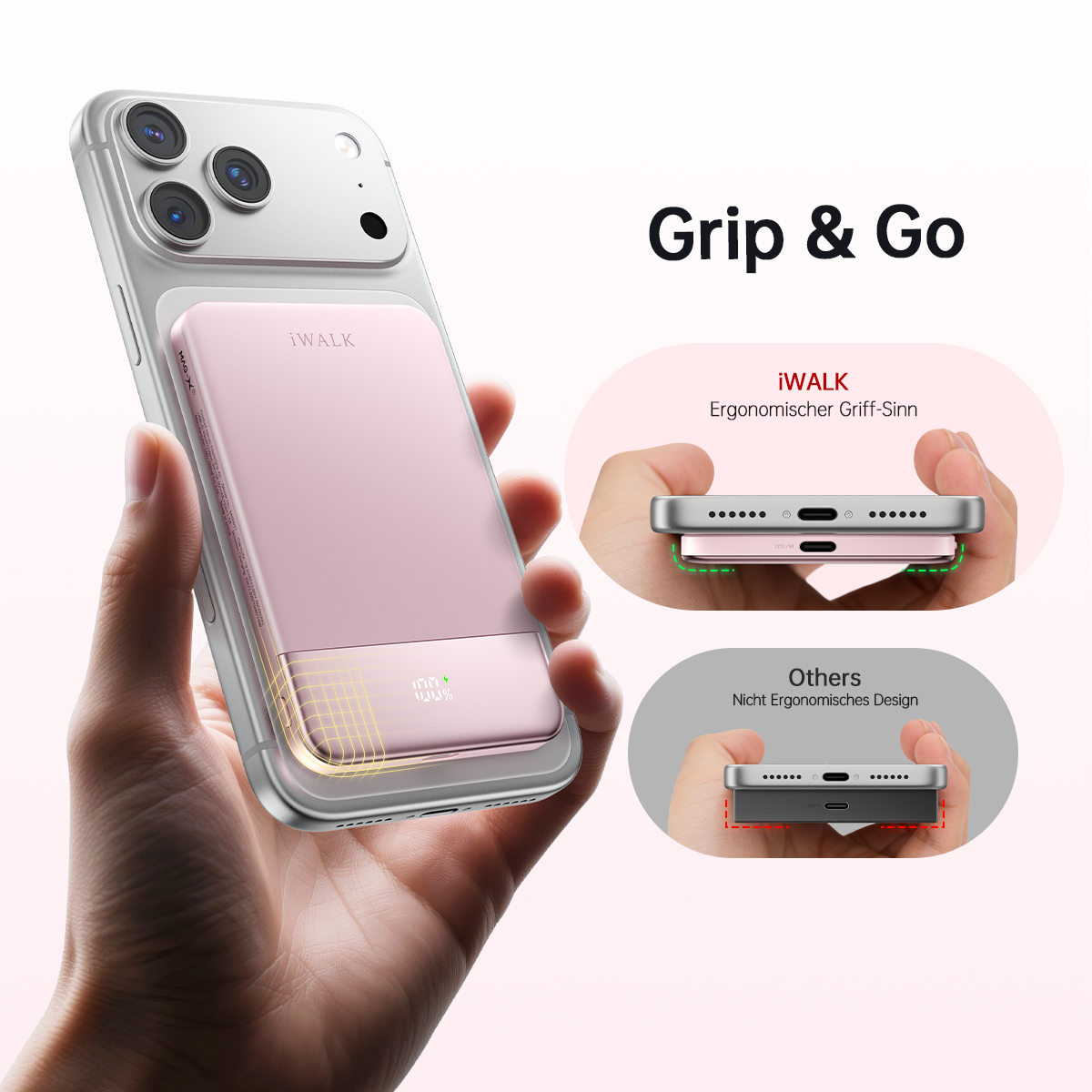 iWALK PowerGrip Air |15W Ultra Slim Magnetic Wireless Power Bank