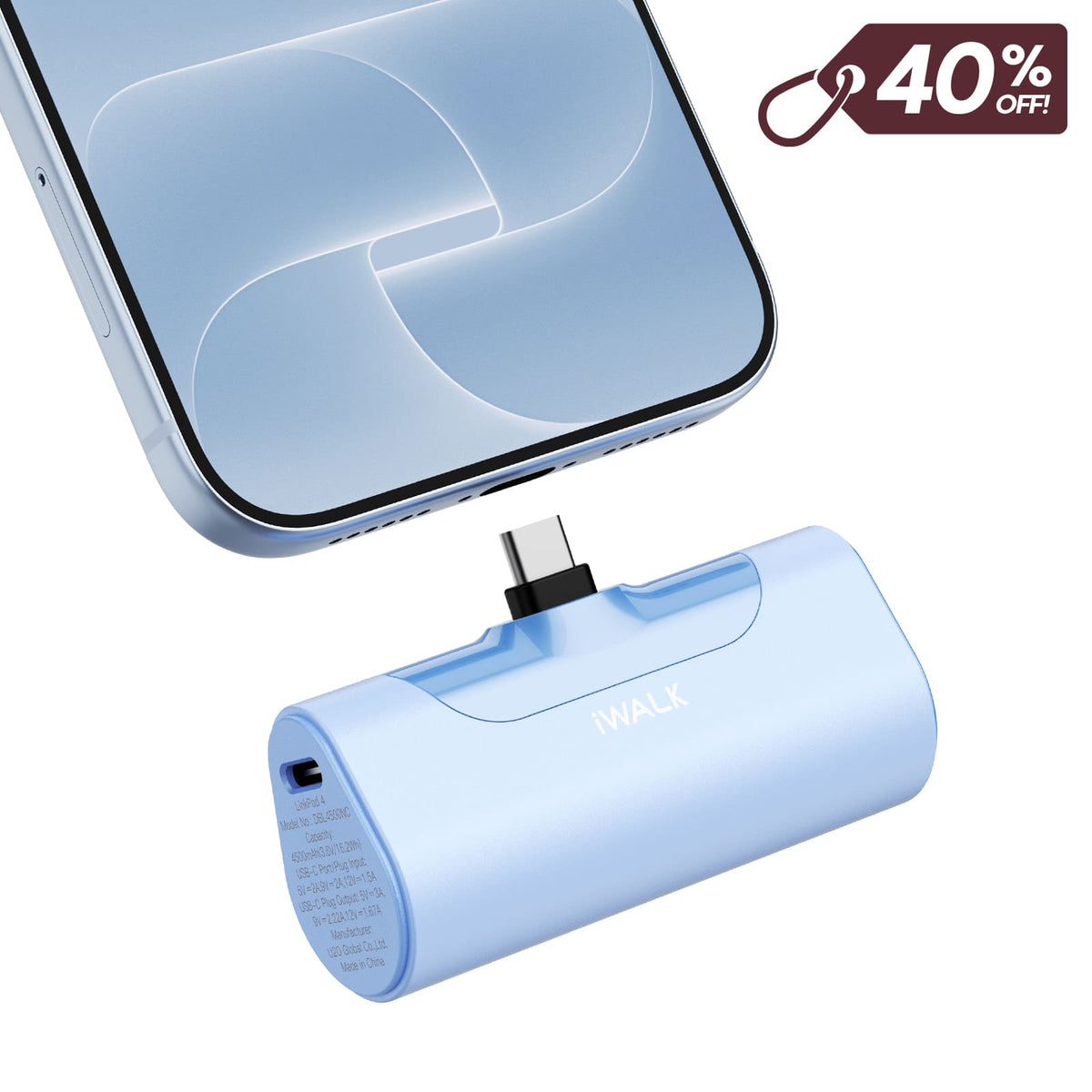 iWALK Linkpod Portable Charger 4,500mAh Fast Charging Power Bank  for iPhone 18/17/16/15 