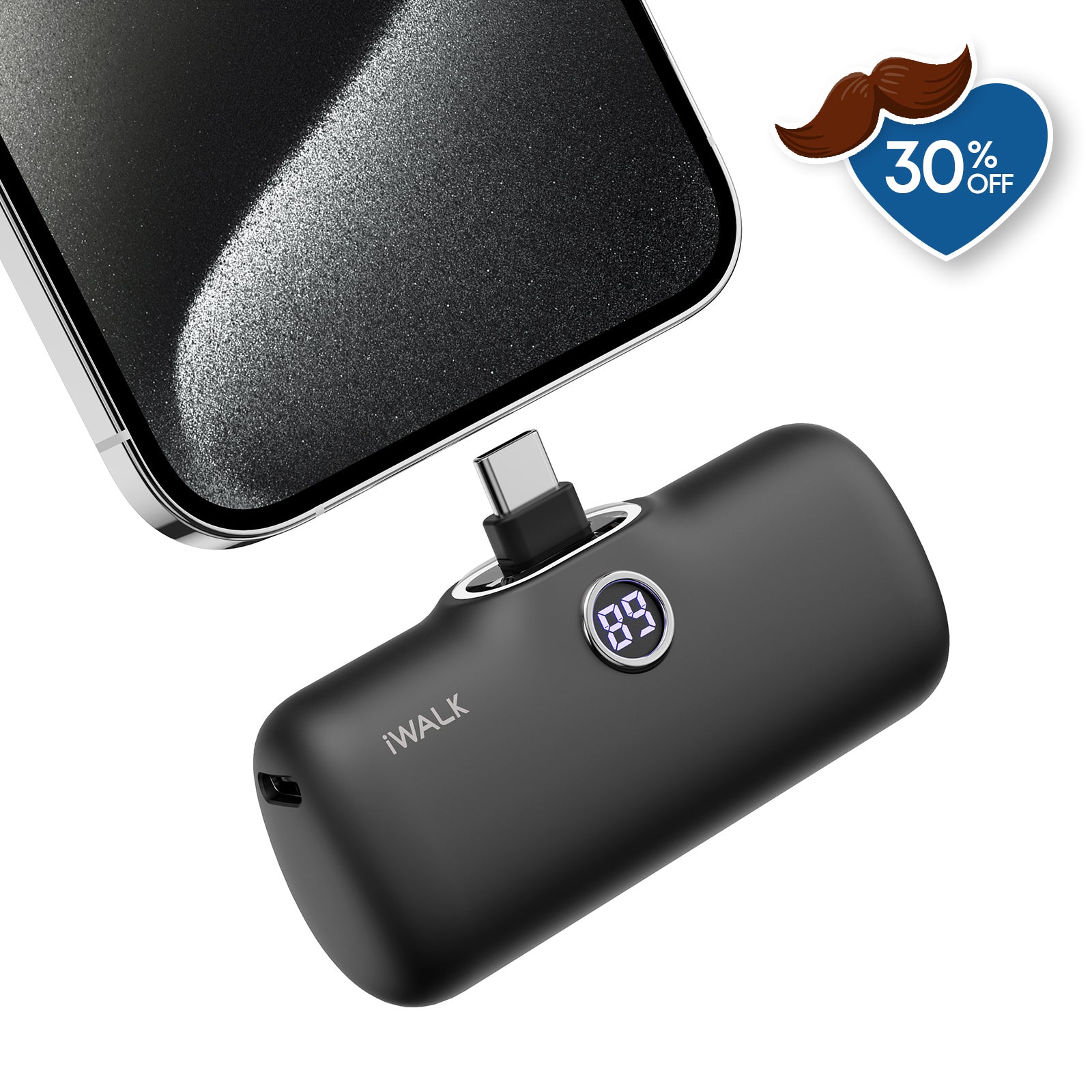 iWALK 5000mAh Portable Charger with USB-C Connector and LED Digital Display 