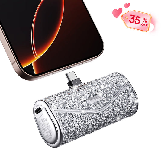 iWALK 22.5W Fast Charging Portable Charger with Sparkly Diamond Design for iPhone 17 16 15