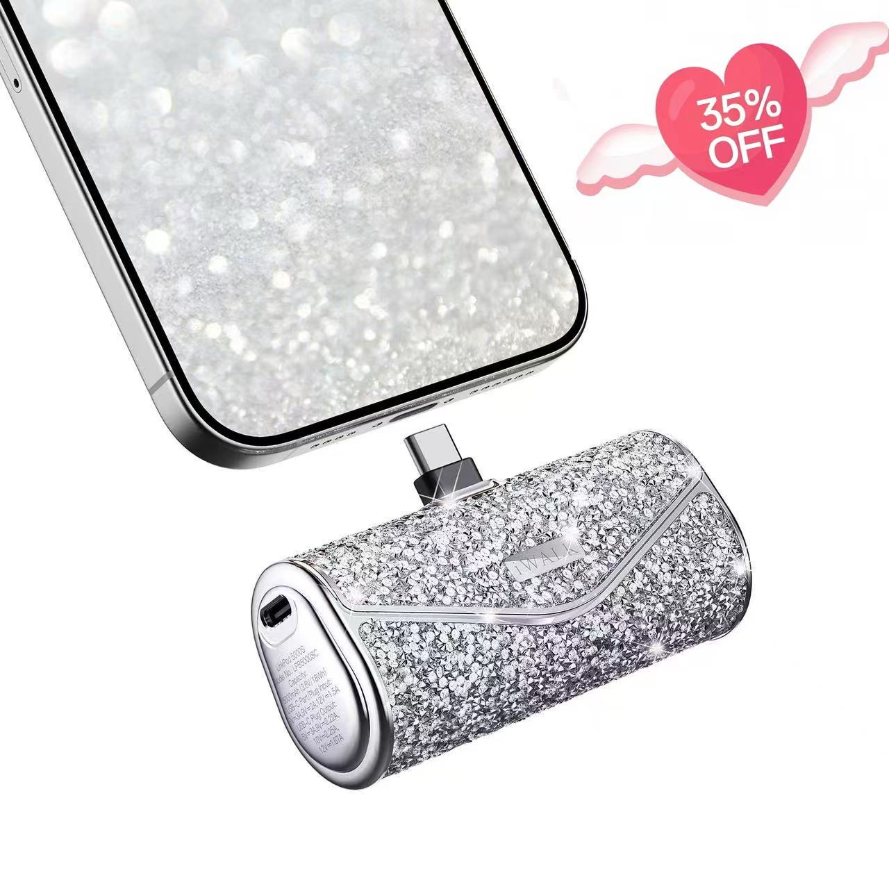 iWALK LinkPod 5000S portable charger with 22.5W fast charging and sparkly diamond design