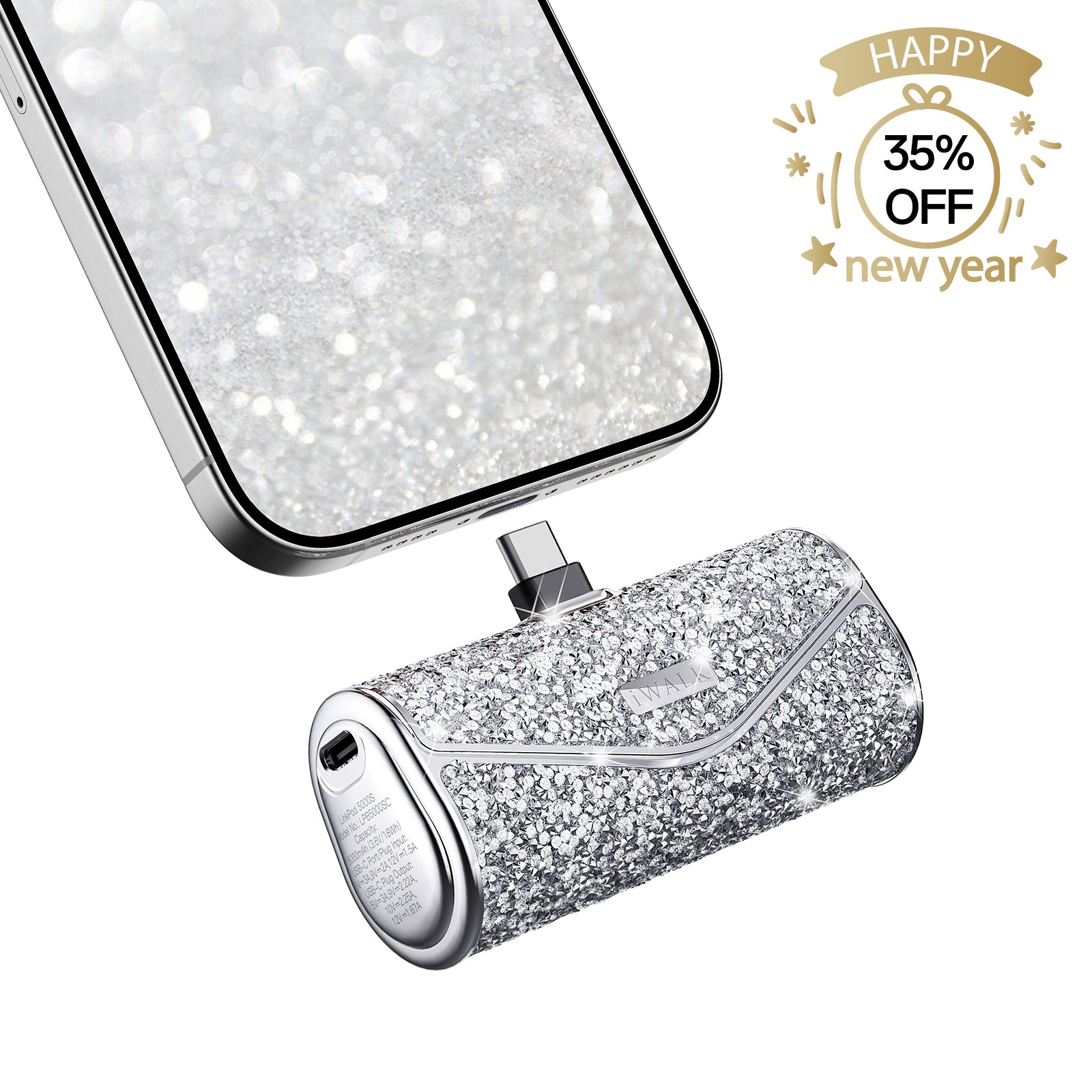 iWALK LinkPod 5000S portable charger with 22.5W fast charging and sparkly diamond design