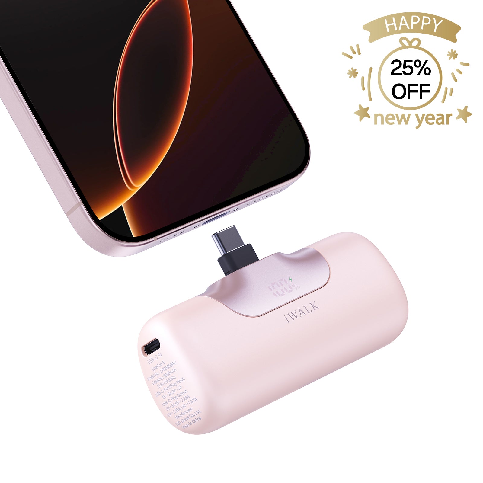 iWALK LinkPod 5 portable charger with 5500mAh battery and 22.5W USB-C fast charging