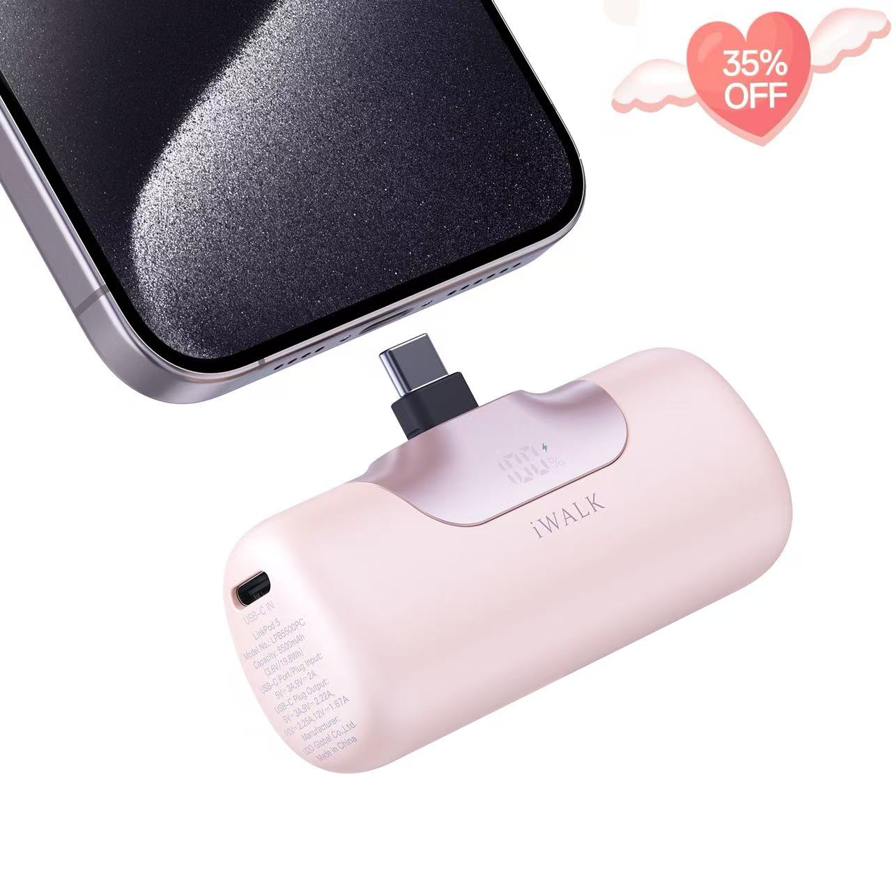 iWALK LinkPod 5 portable charger with 5500mAh battery and 22.5W USB-C fast charging