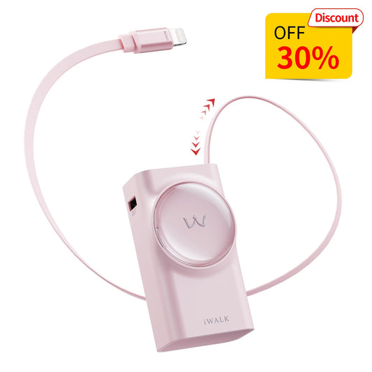 iWALK LinkPod Reel 10000|30W Built-in 2.3ft Lightning Cable Portable Charger