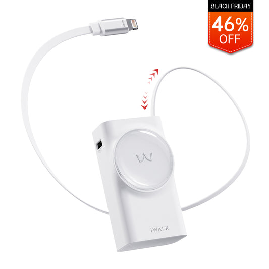 iWALK LinkPod Reel 10000|30W Built-in 2.3ft Lightning Cable Portable Charger