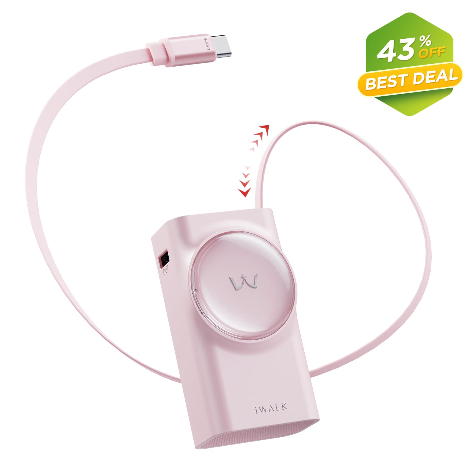 iWALK LinkPod 10000mAh Portable Charger with Built-in USB-C Cable