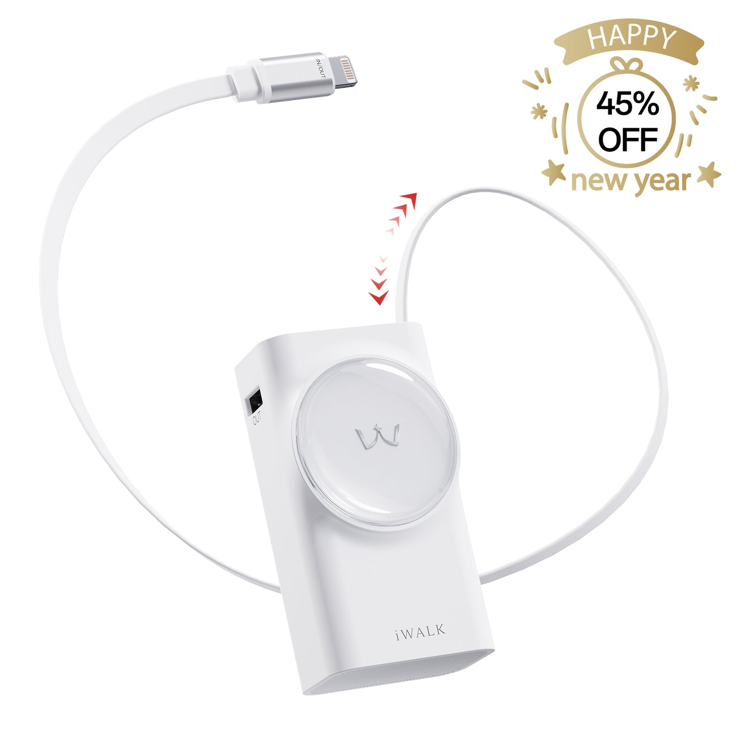 iWALK LinkPod Reel 10000|30W Built-in 2.3ft Lightning Cable Portable Charger