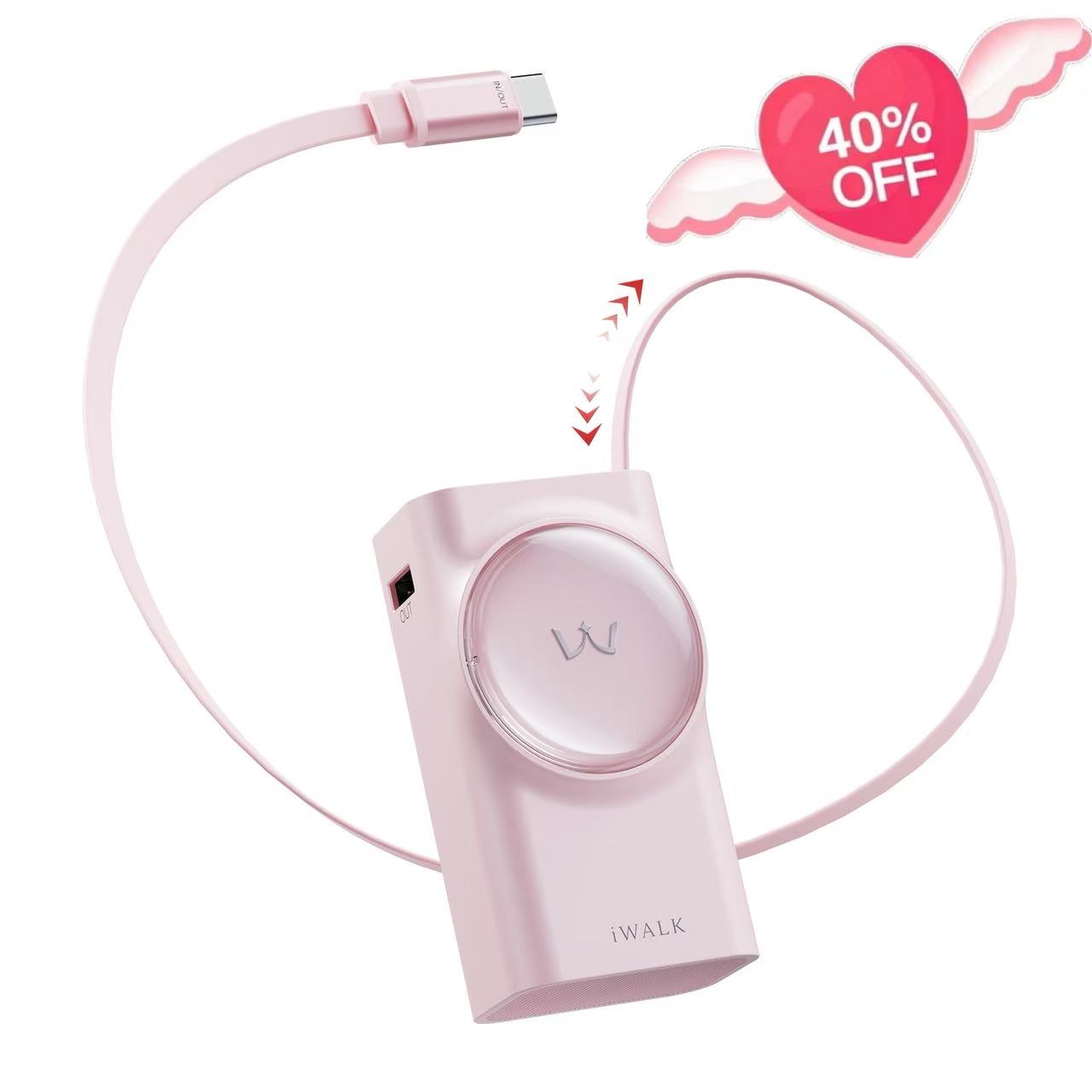 iWALK LinkPod 10000mAh Portable Charger with Built-in USB-C Cable