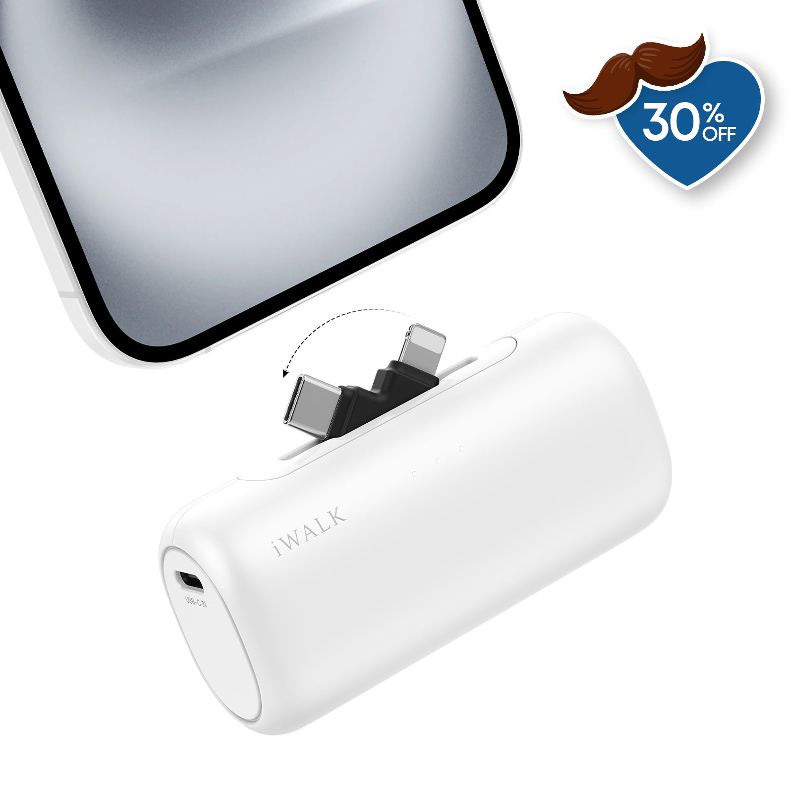 iWALK LinkPod Portable Charger with 2-in-1 Connector switch for iPhone 17/15/15/14/13/12/11 Series