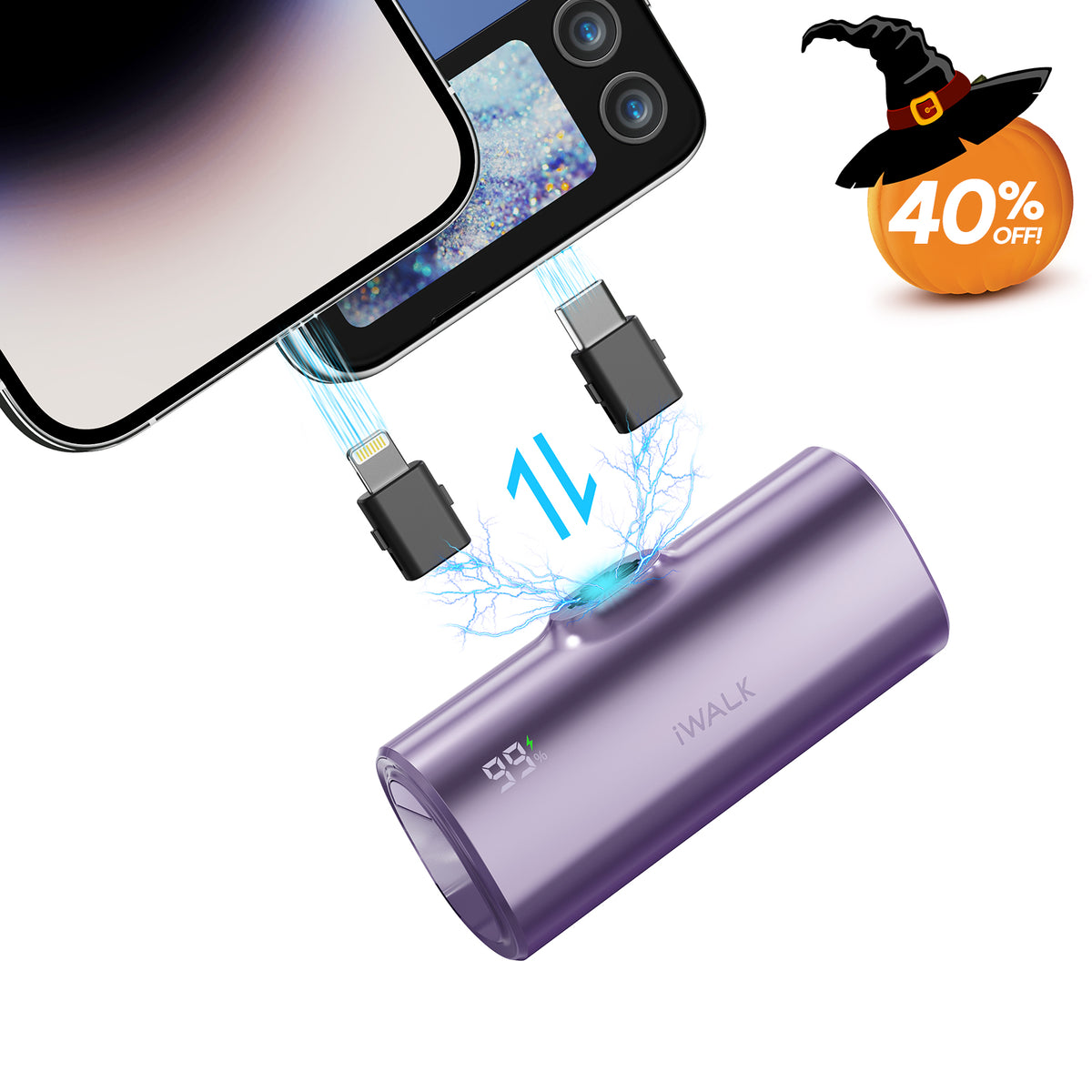 iWALK Portable Charger with USB-C and Lightning Connector Switch