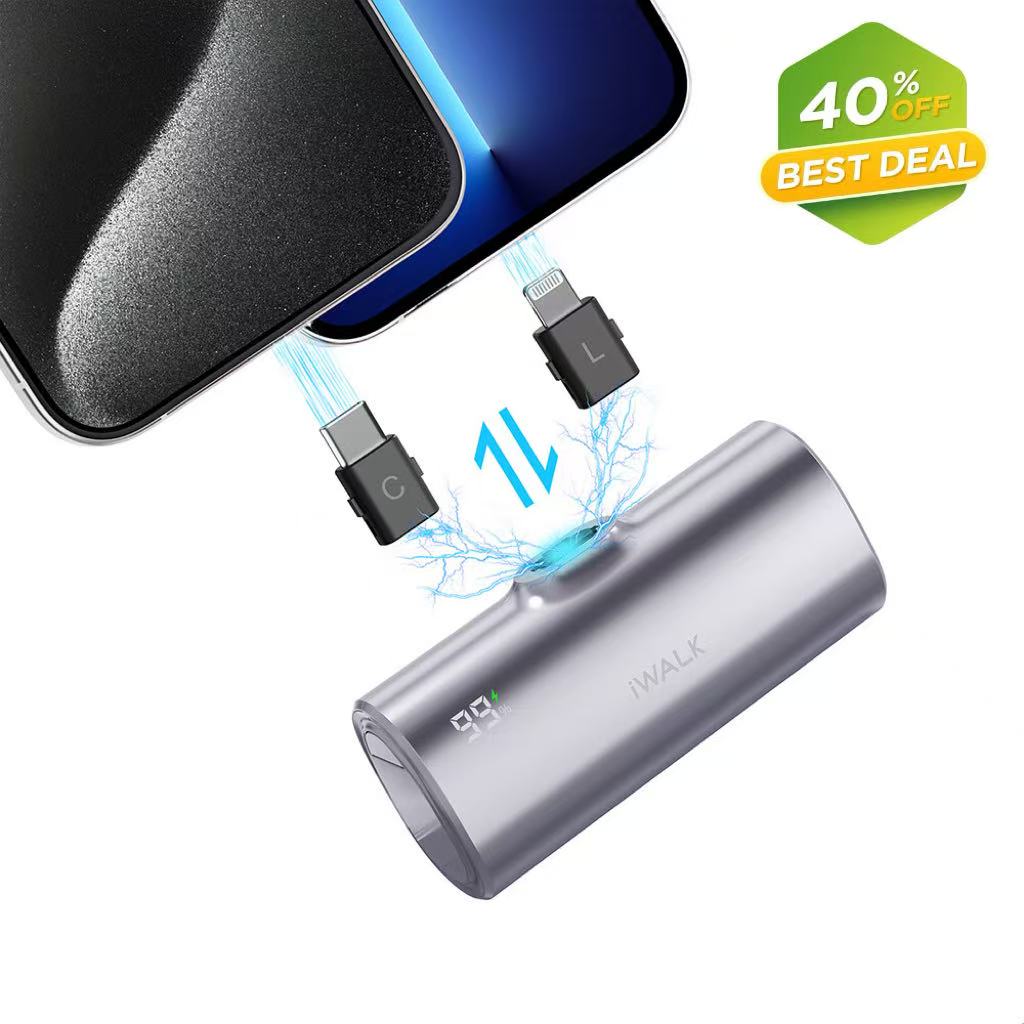 iWALK Portable Charger with USB-C and Lightning Connector Switch