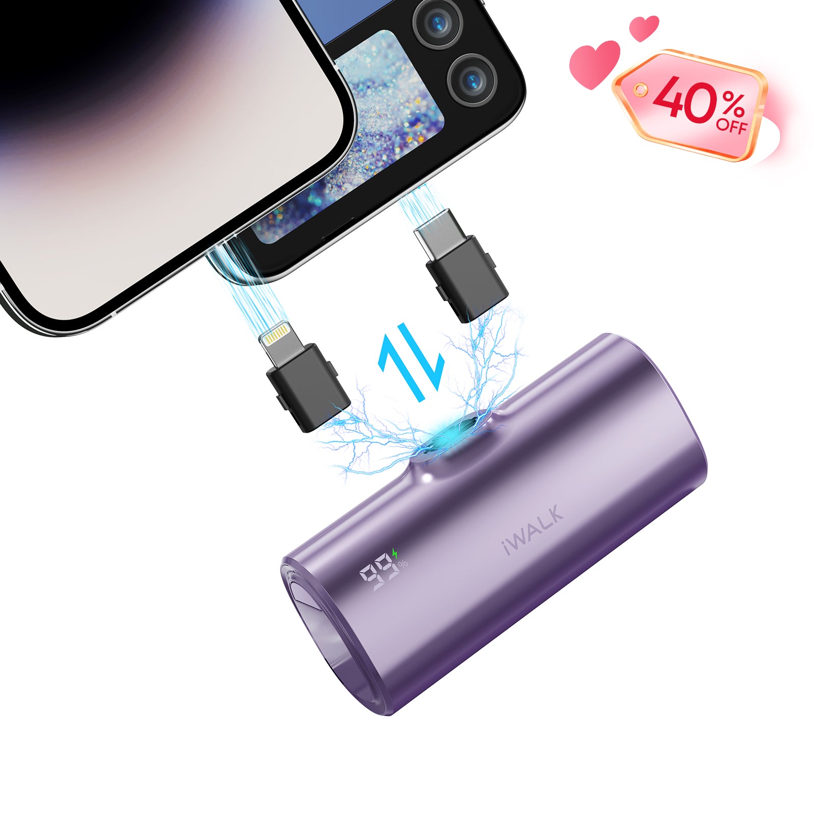 iWALK Portable Charger with USB-C and Lightning Connector Switch