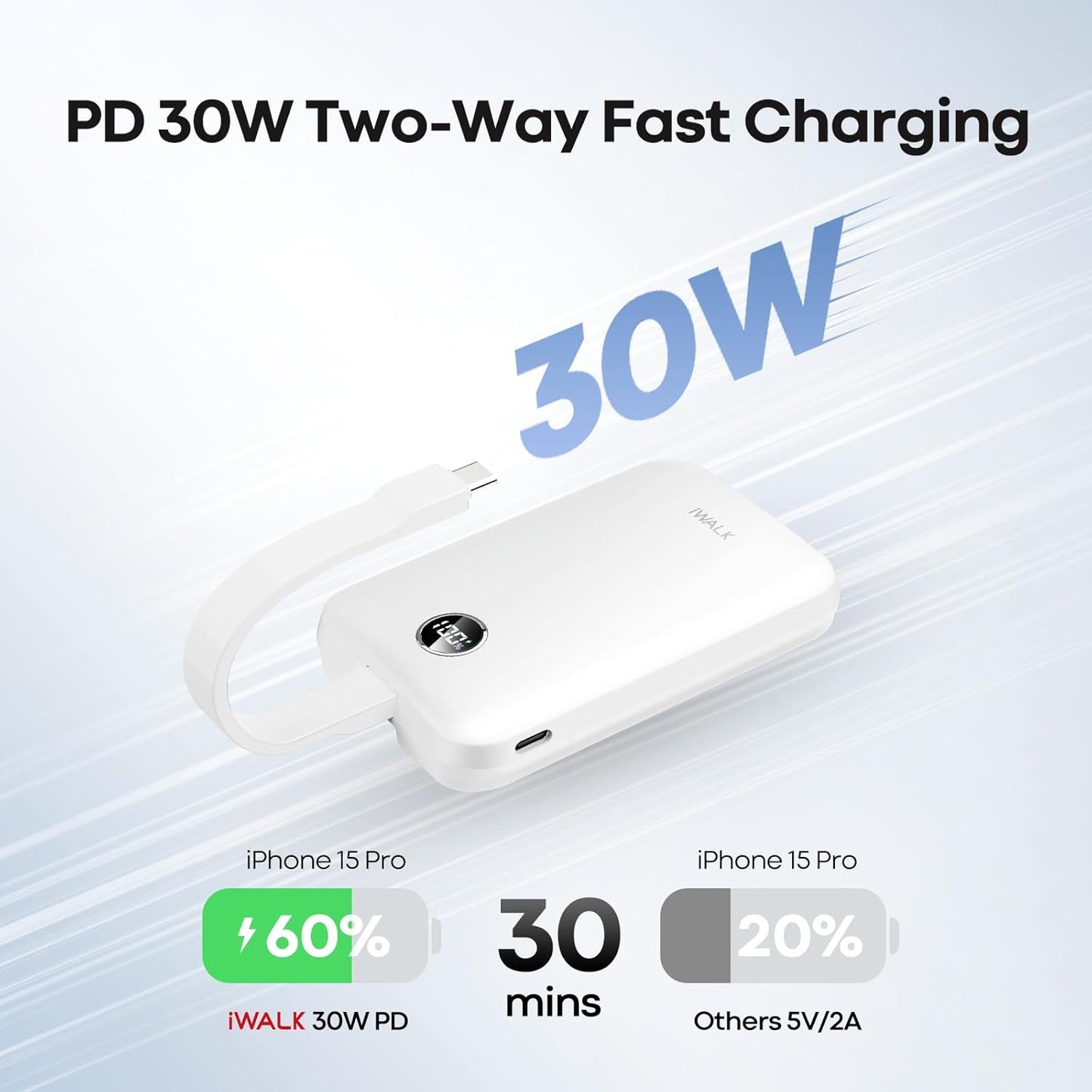 iWALK PowerHybrid | 10000mAh, Qi2 Certified, Supports 15W Wireless Charging and 30W Bidirectional Fast Charging