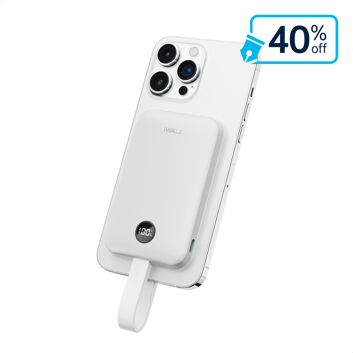 iWALK 10000mAh Qi2.0 Certified 30W Magnetic Power Bank with Built-in USB-C Cable for iPhone 17/16//15/14/13