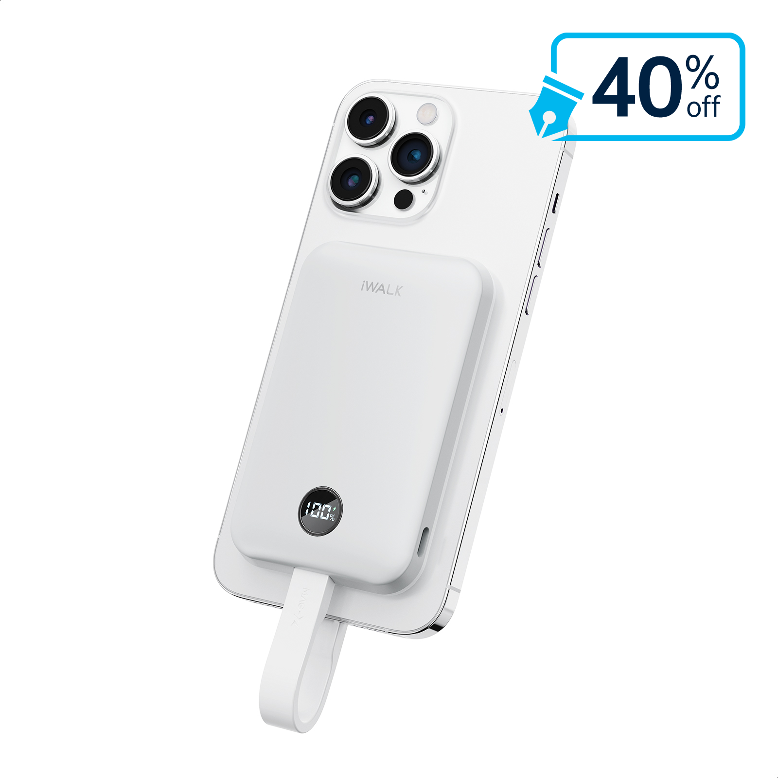 iWALK 10000mAh Qi2.0 Certified 30W Magnetic Power Bank with Built-in USB-C Cable for iPhone 17/16//15/14/13