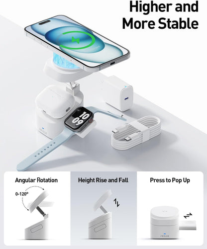 iWALK StandMe Power | MagSafe-Compatible,15W Foldable Flip 3-in-1 Wireless Charging Stand