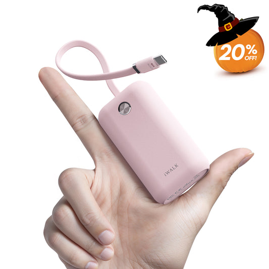 iWALK 10,000mAh Small Fast Charging Power Bank with Built-in Cable