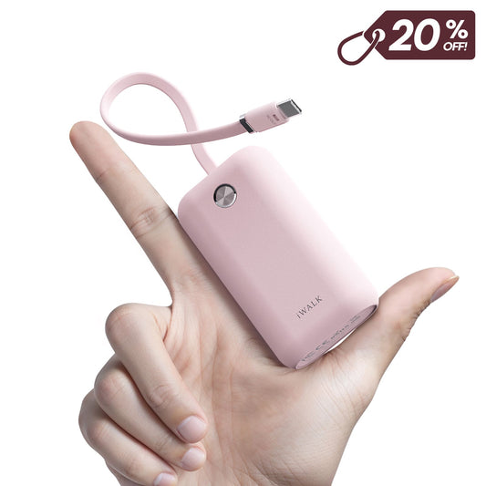 iWALK 10,000mAh Small Fast Charging Power Bank with Built-in Cable