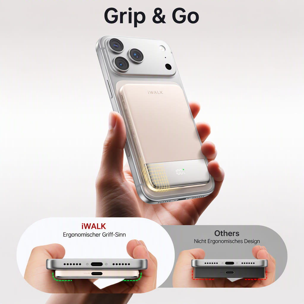 iWALK PowerGrip Air | Ultra Slim Double Sided Magnetic Wireless Power Bank