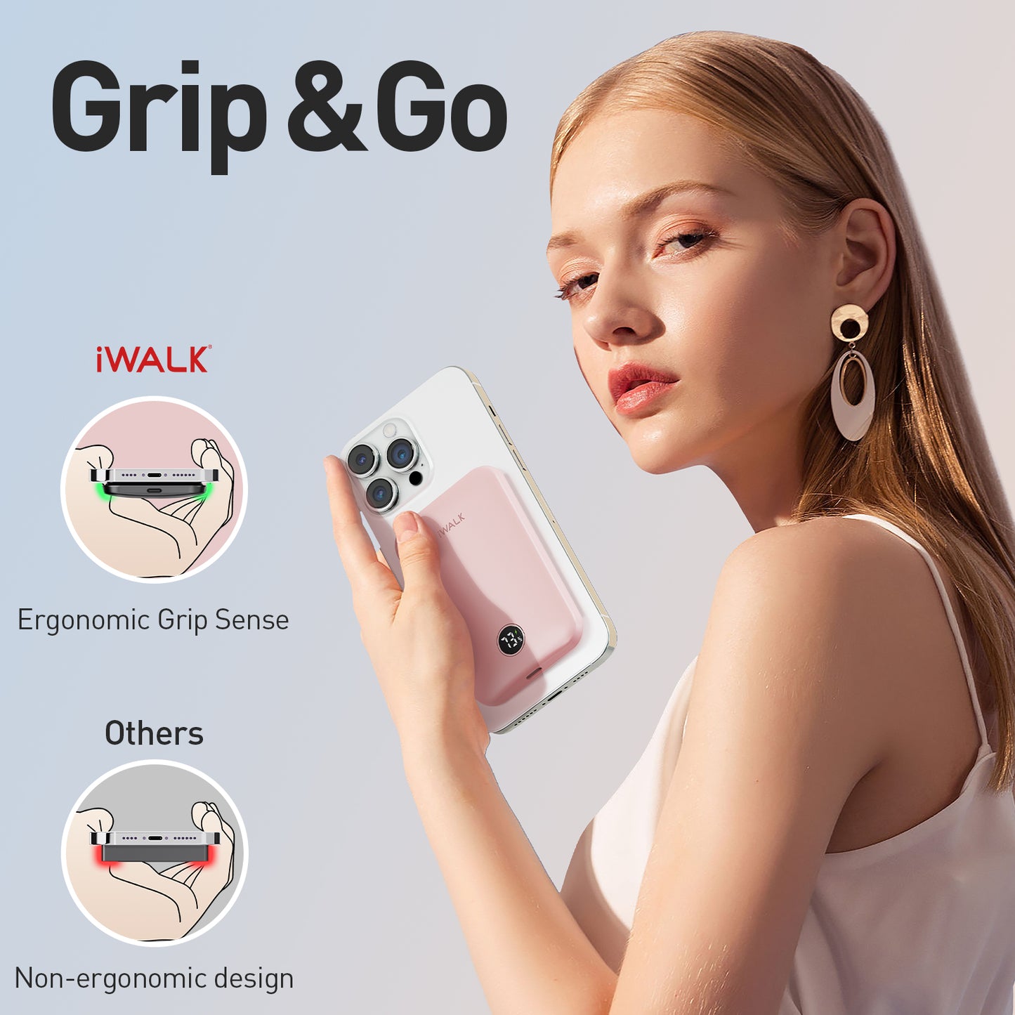 iWALK PowerGrip Slim | 2024 Update 18W 5000mah Magnetic Power Bank, Super Slim and Excellent grip feeling.