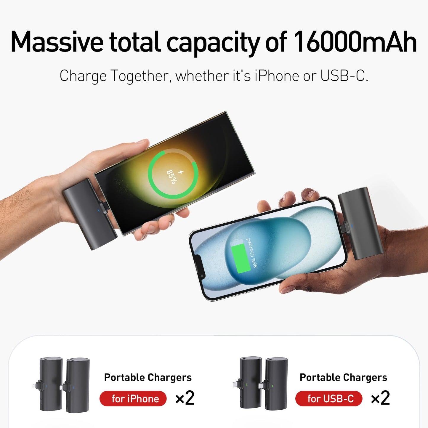 Massive total capacity of 16000mAh
