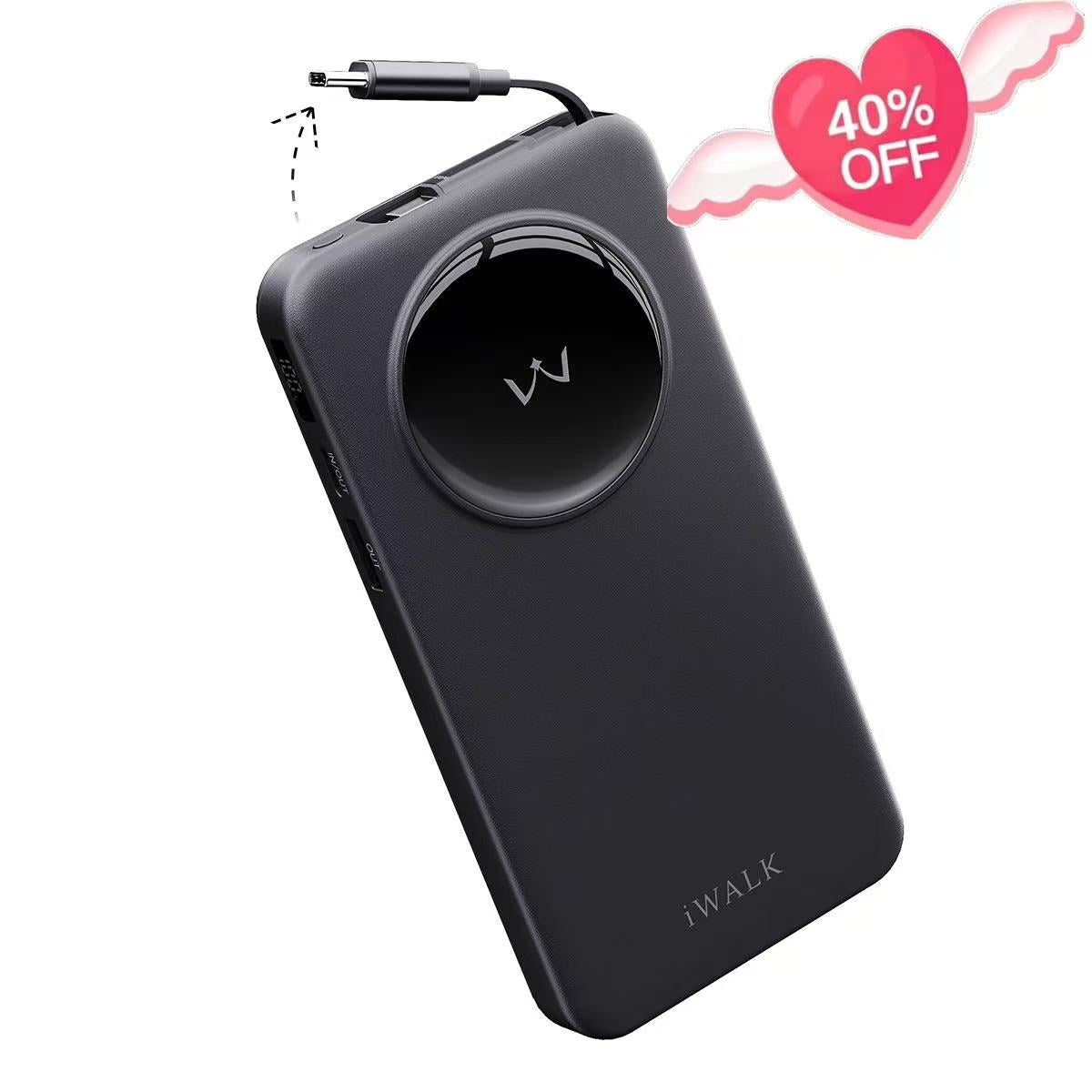 iWALK 10000mAh Slim Power Bank with Retractable Cable